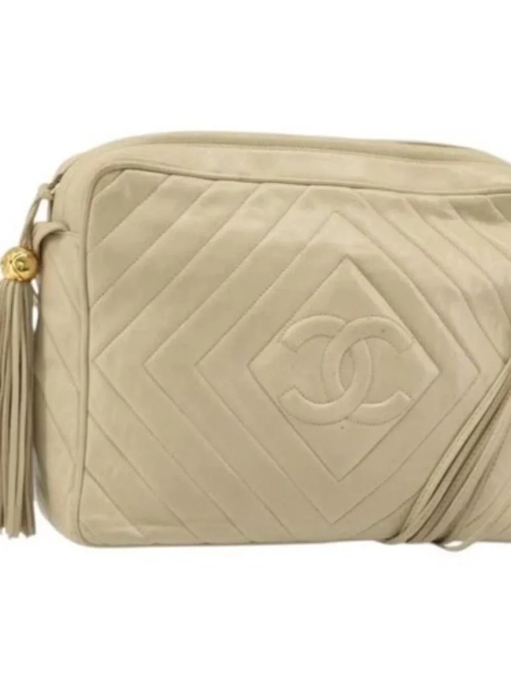 CHANEL Shoulder Bag Lamb Skin Beige Gold CC Auth BA11562A